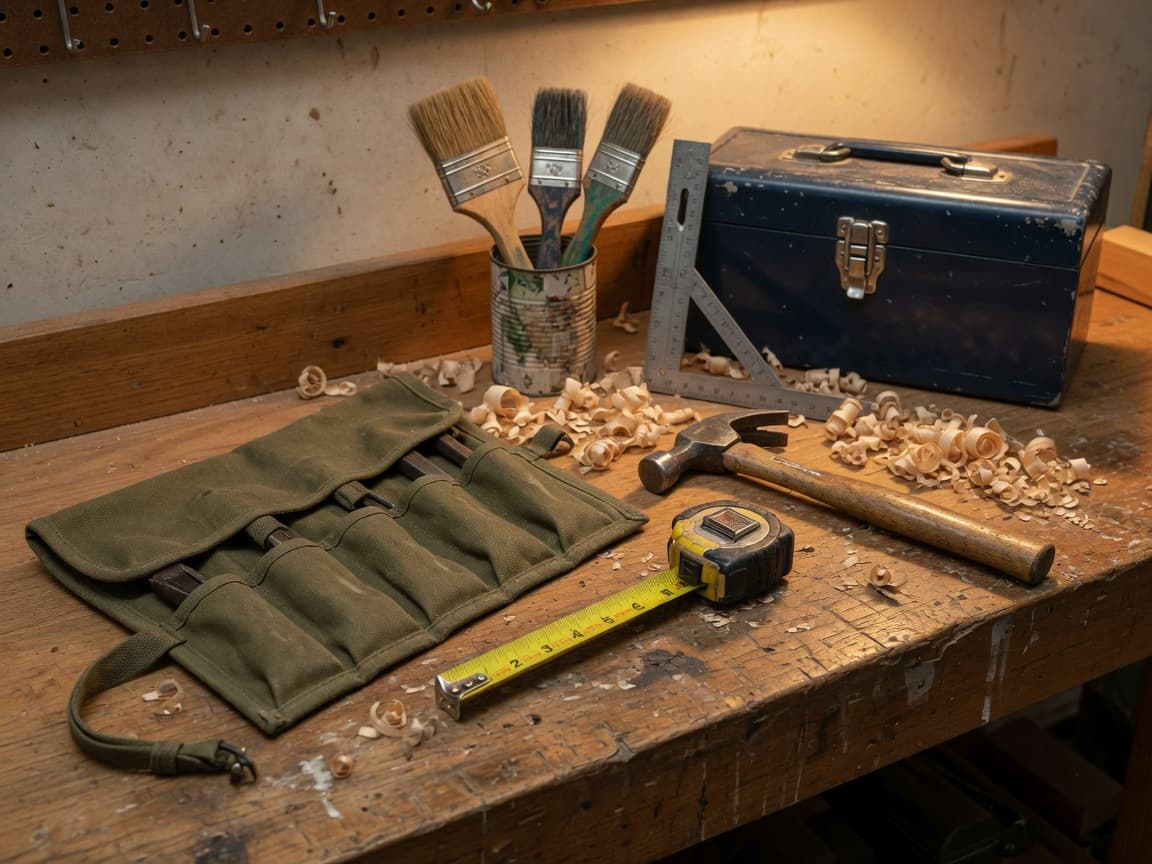 Handyman workbench with tools